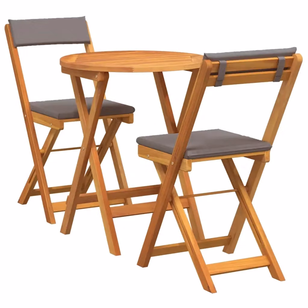 Set da pranzo per giardino e terrazzo vidaXL in legno di acacia marrone con tavolo pieghevole L: 110 cm, P: 60 cm, H: 72 cm e 2 sedie L: 60 cm, P: 60 cm, H: 41 cm – 2