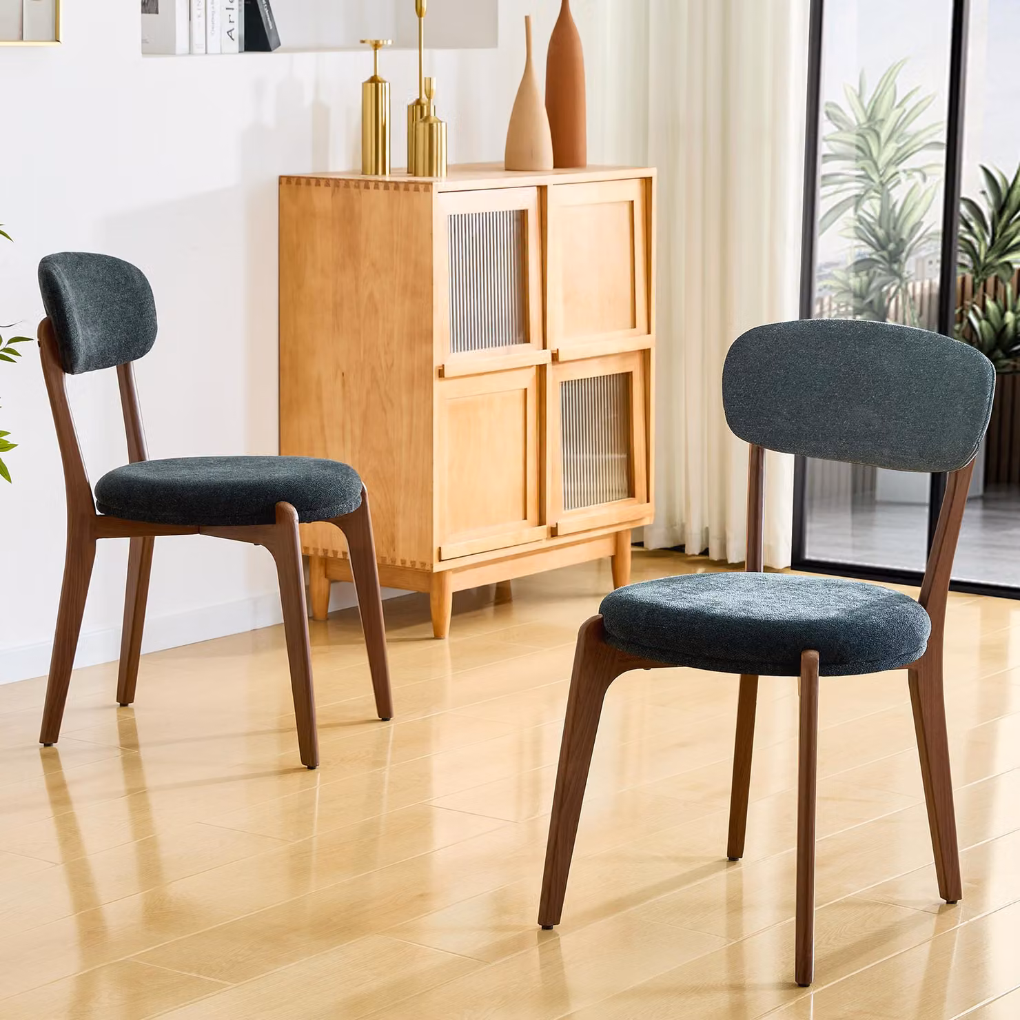 Sedia da pranzo STILVORA, con cuscino e design confortevole; sedia da cucina in tessuto di lino e dal design moderno; set di sedie con struttura in metallo e costruzione robusta, 2 set, colore nero