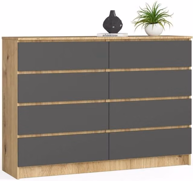Cassettiera AKORD K140 Quercia Artisan 138 cm 8 cassetti inserto frontale Grigio Grafite 138x40x99 cm