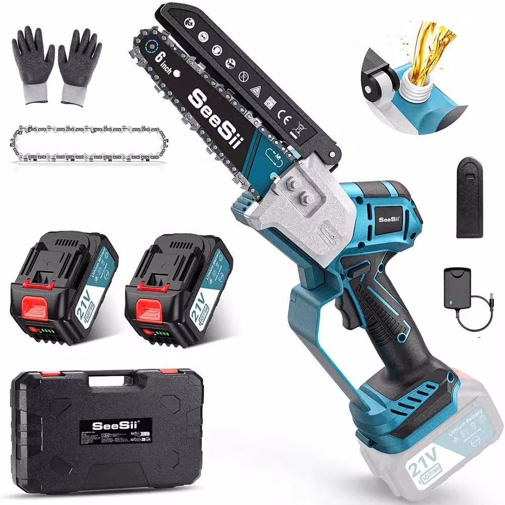 Troncatrice a batteria - Motore brushless - Lama da 15 cm - 2 batterie da 4,0 Ah - Dispositivo portatile - Ideale per giardinaggio e lavori del legno