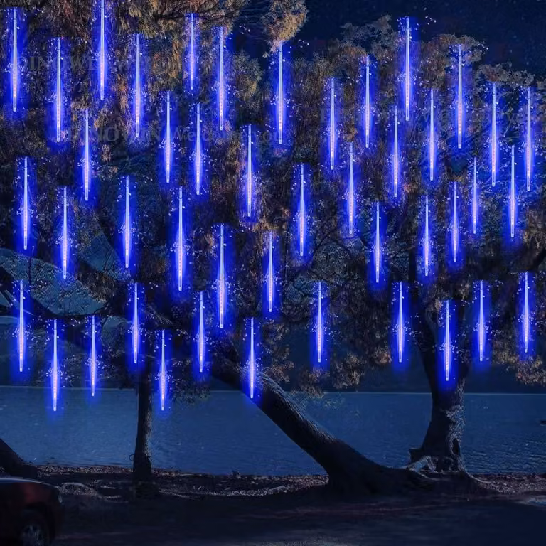 Catena luminosa solare a forma di pioggia di meteoriti, 30 cm, 10 elementi, 360 LED, blu, grado di protezione IP65