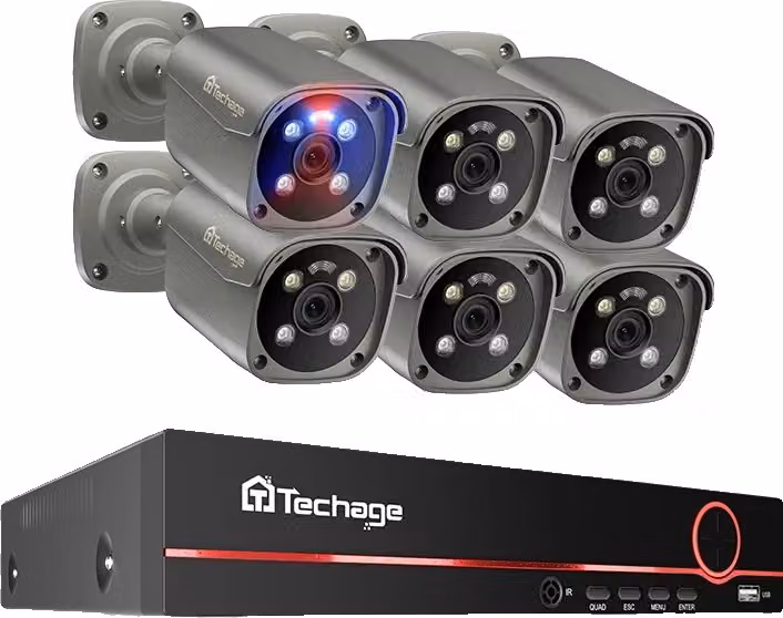 sistema di telecamere di sicurezza 4K, audio bidirezionale, visione notturna a colori, telecamera 8CH NVR 6PCS, 3T (sport all'aperto)