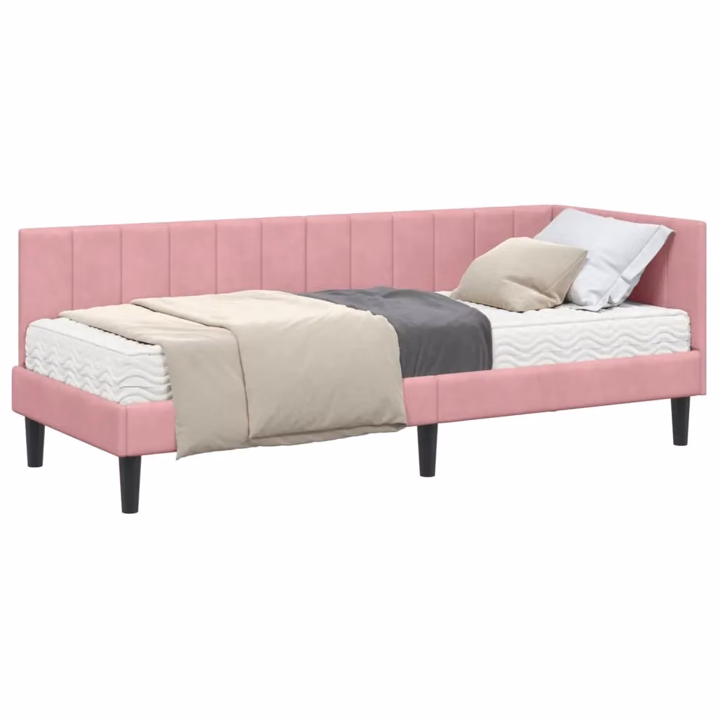Letto Angolare con Materasso in 2 Pezzi vidaXL in Velluto Rosa L/P/H: 204 x 80 x 140 cm – 2