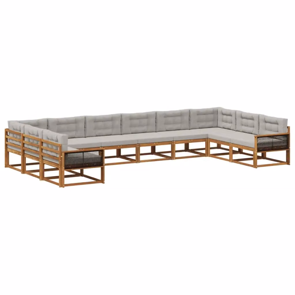 Set di divani da esterno a L vidaXL in legno di acacia con cuscini, beige e grigio – 2