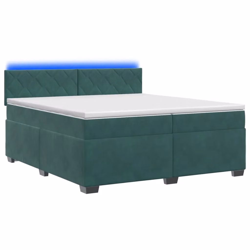 Letto con Box Spring e Materasso Ibrido vidaXL in Velluto Verde Scuro con Illuminazione LED e Porte USB L/P: 200 x 200 cm – 2