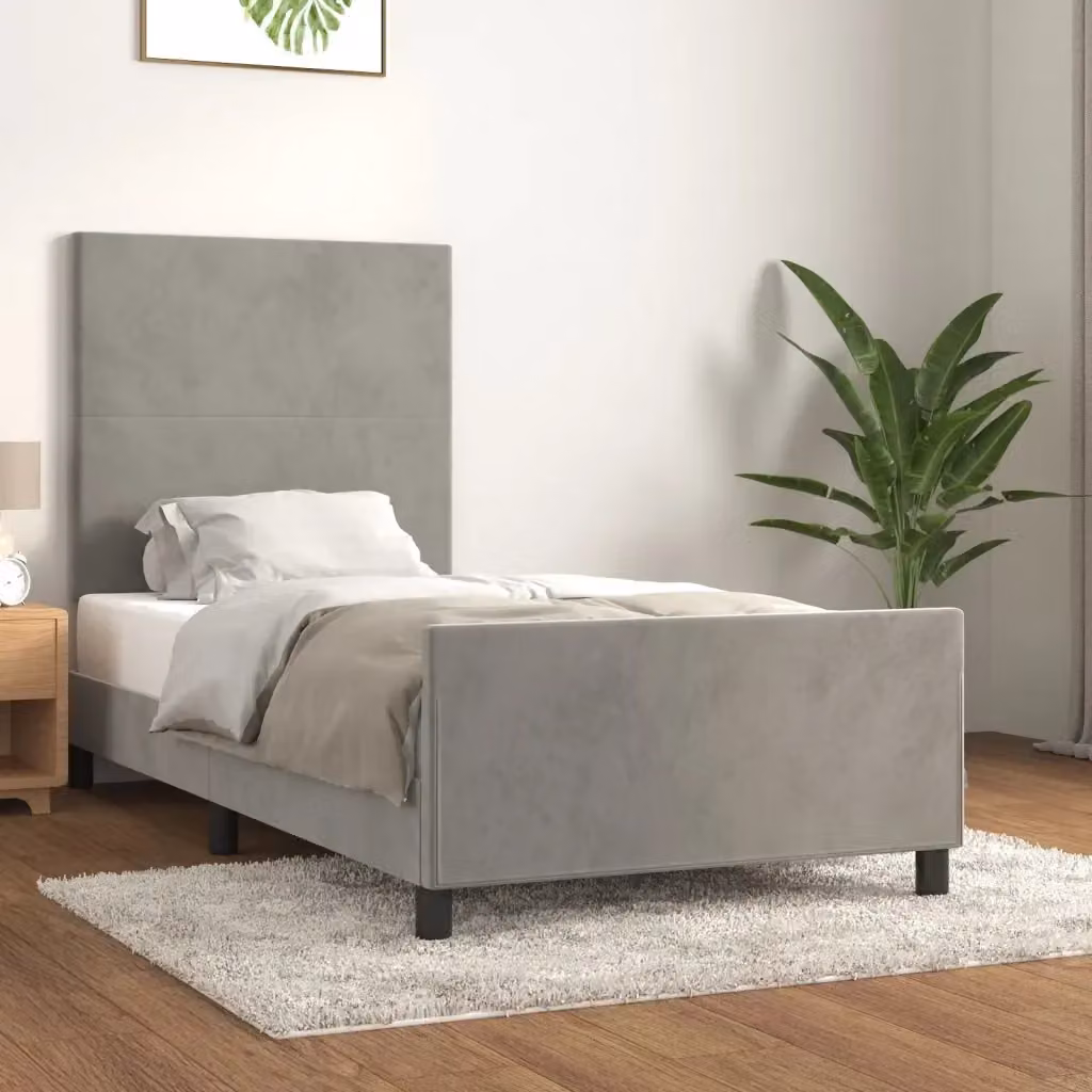 Letto singolo per adulti in velluto grigio con struttura in legno di larice L/P/H: 200 x 90 x 128 cm – 2