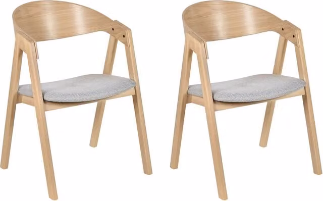 Set di 2 sedie da pranzo BELIANI in legno di caucciù e tessuto grigio con stile retrò, L/P/H: 46 x 56 x 79 cm