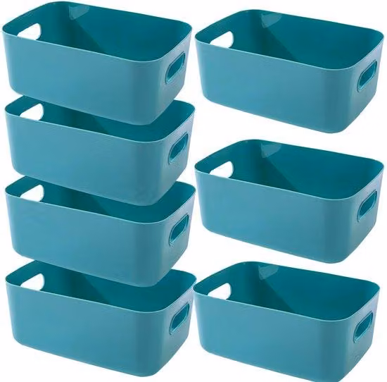 Set di 7 contenitori in plastica Ibbenzoa® – cesti impilabili con maniglie, dimensioni 30 x 20 x 12 / 25 x 18 x 10 / 20 x 15 x 7 cm, ideali per bagno, cucina, ufficio, disponibili in diversi colori