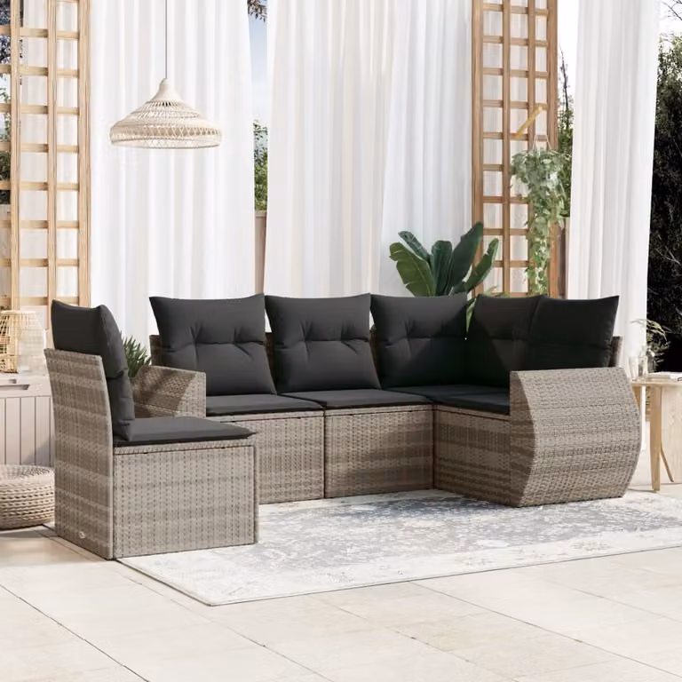 Maison Exclusive - Set Divano da Giardino 5pz con Cuscini Grigio Chiaro Polyrattan