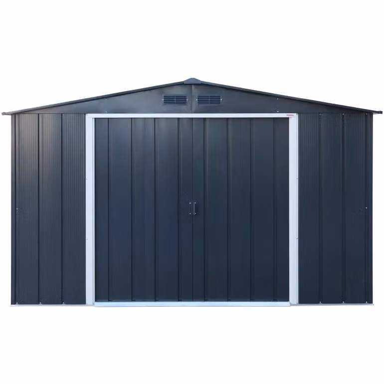 Casetta in metallo Ezooza grigia con finestre e porta scorrevole L/P/H: 322,1 x 322,1 x 196,1 cm – 2