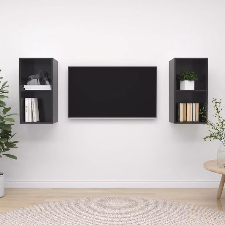 Set di 2 mobili TV da parete vidaXL in legno MDF Grigio Lucido
