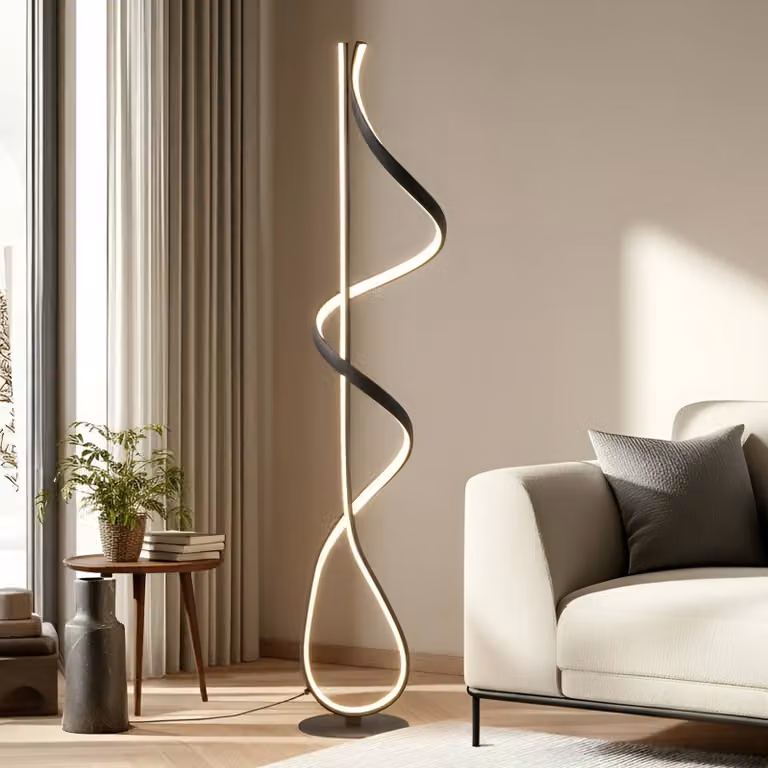 Lampada da terra a LED Rodado Lucande, Nero, Soggiorno / Sala da pranzo, Alluminio, Moderno, Lampada LED da terra
