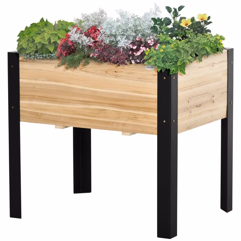Fioriera da giardino rialzata zephmum in legno di pino e metallo, colore nero e marrone – 2