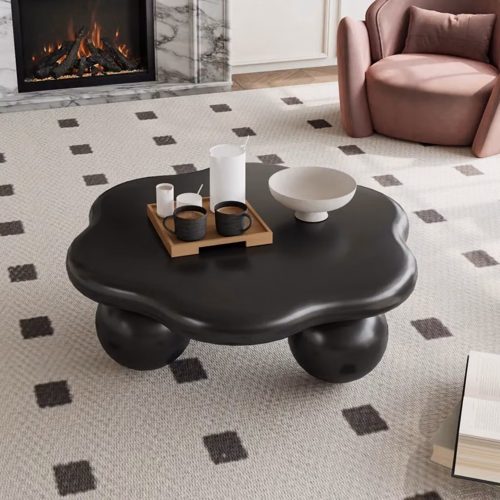 Tavolino da caffè a forma di nuvola REDOM nero in MDF e plastica L: 80 cm, P: 79 cm, H: 31 cm – 2