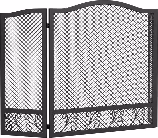 Parascintille per camino HOMCOM a 3 pannelli in metallo verniciato, pieghevole, Nero, H: 60 cm, L: 107 cm, P: 1 cm – 1