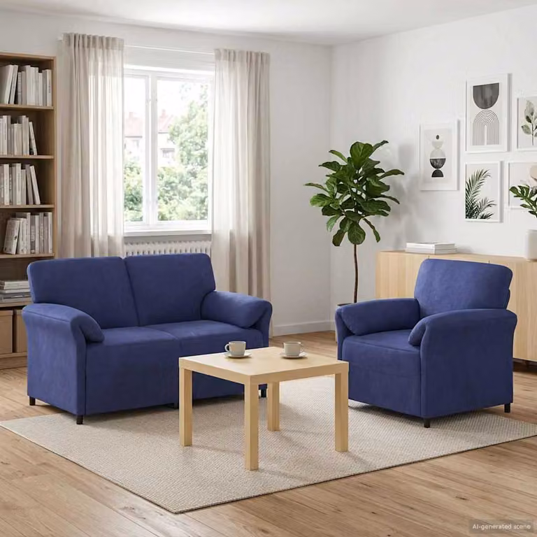 Set di 2 divani moderni vidaXL in velluto blu con struttura in metallo e cuscini inclusi