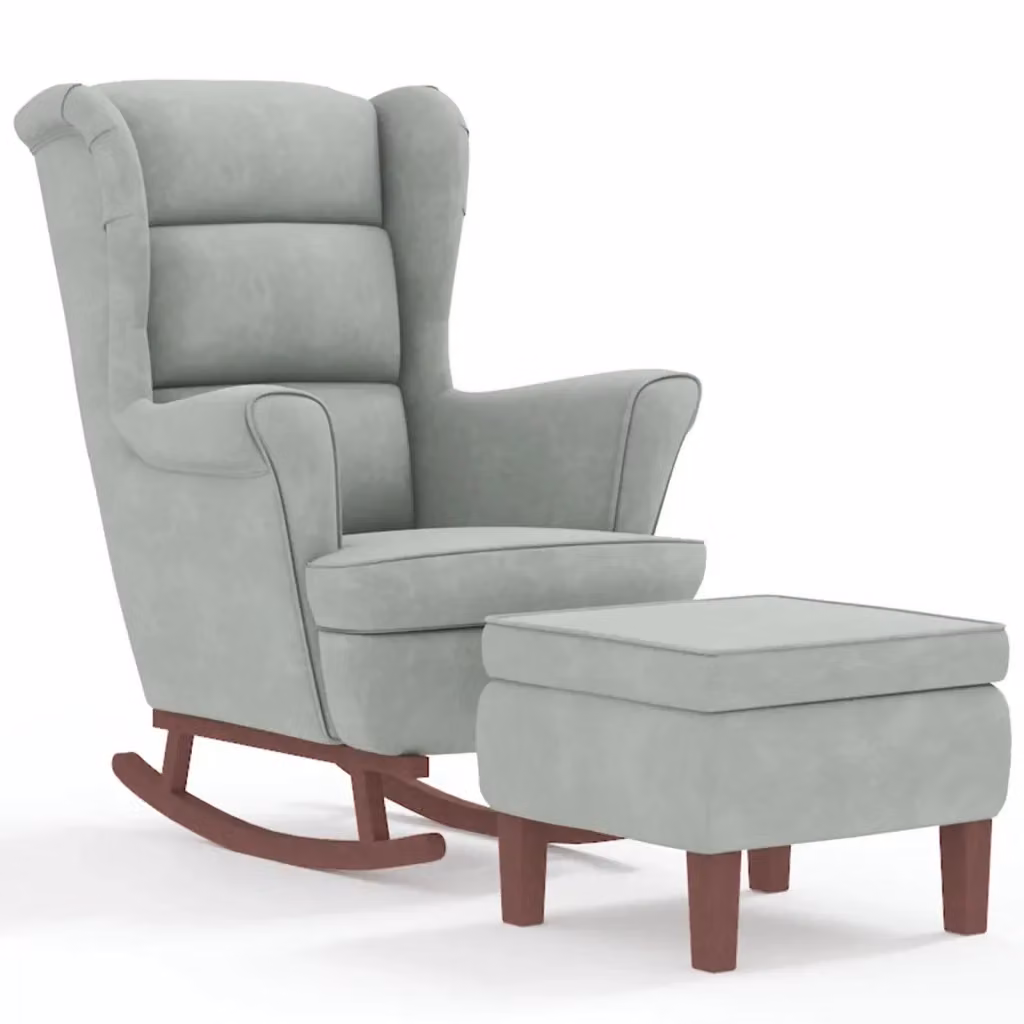 Sedia a dondolo con schienale alto e pouf incluso in velluto grigio vidaXL – 2