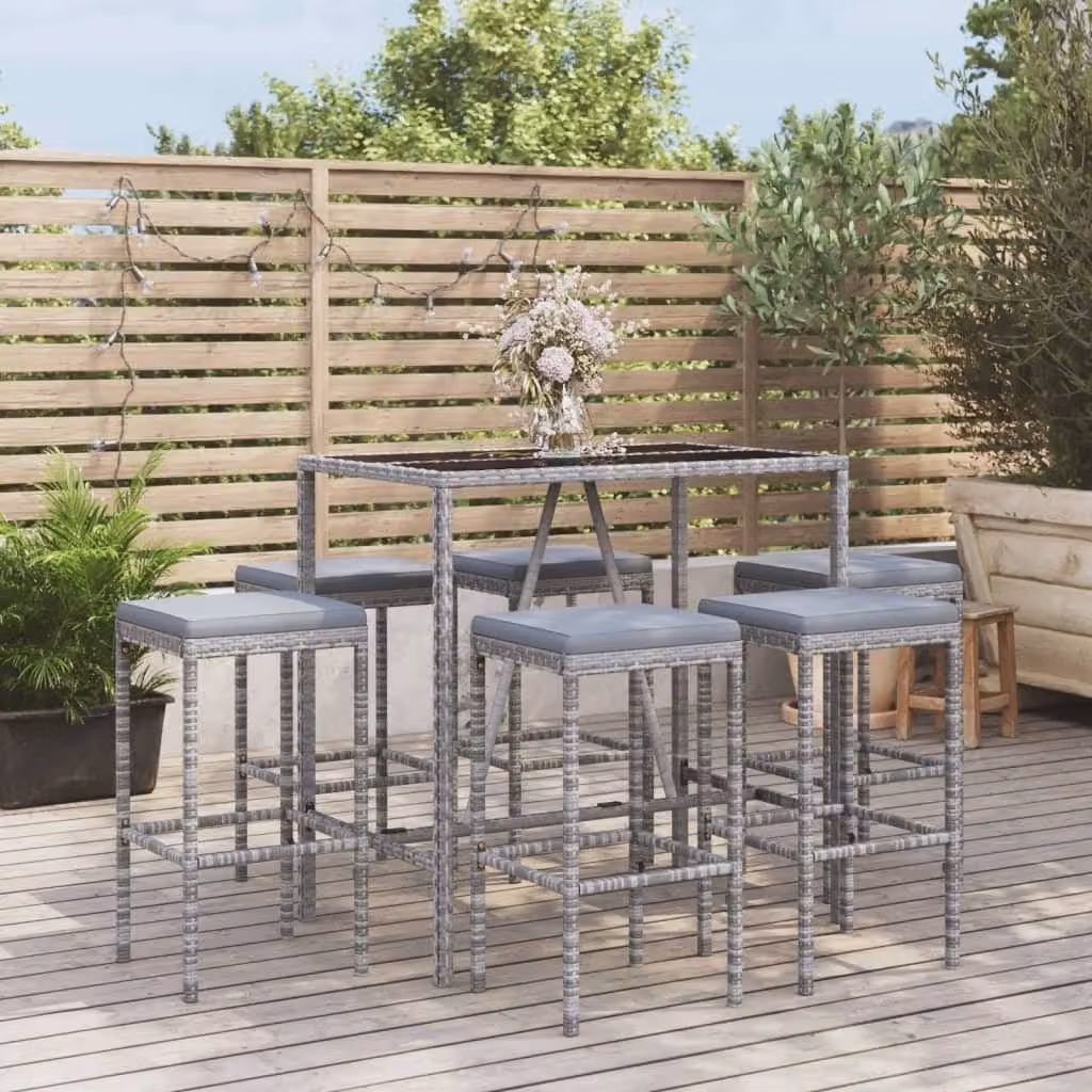 Maison Exclusive - Set da bar da giardino 7 pezzi con cuscini grigio in poly rattan
