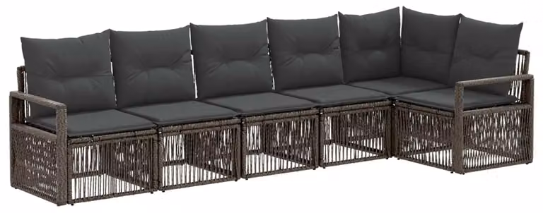 Set di divani da giardino, 6 pezzi, colore grigio, in rattan sintetico