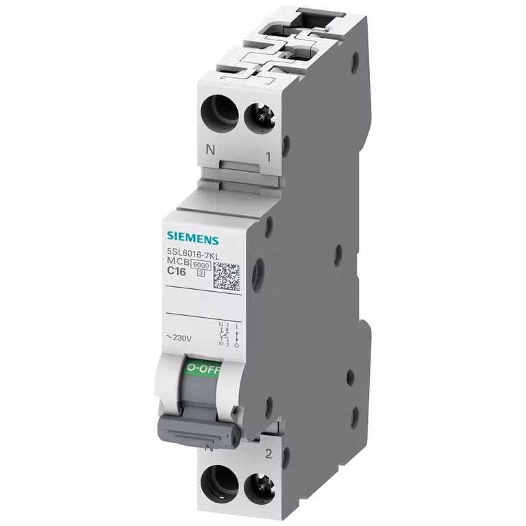 Interruttore automatico Siemens 230 V 6 kA, 1 polo + N / 1 modulo, N a sinistra C40 5SL60407KL