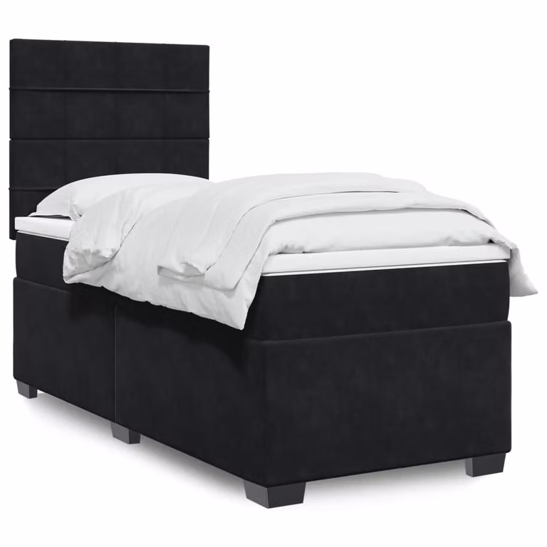 vidaXL Giroletto a Molle con Materasso Ibrido in Velluto Nero L/P/H: 200 x 80 x 150,5 cm