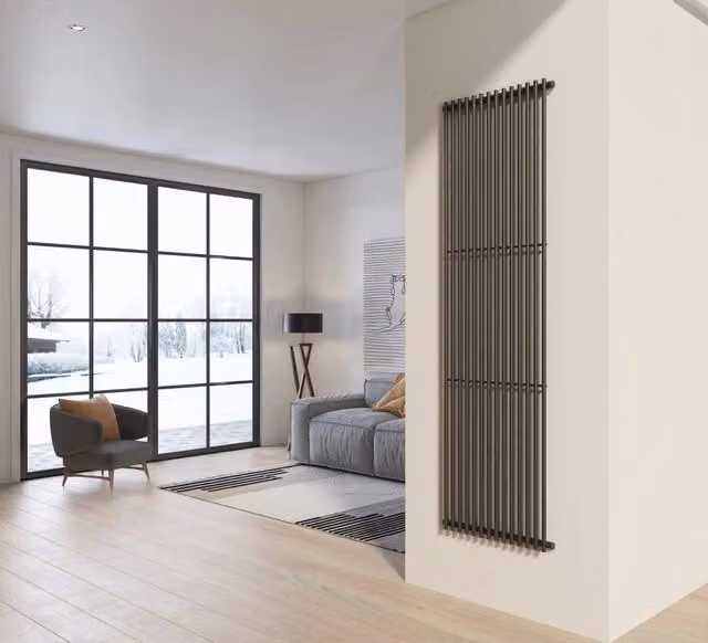 Radiatore design PISA in acciaio a tubi tondi grigio opaco H: 200 cm, L: 58 cm