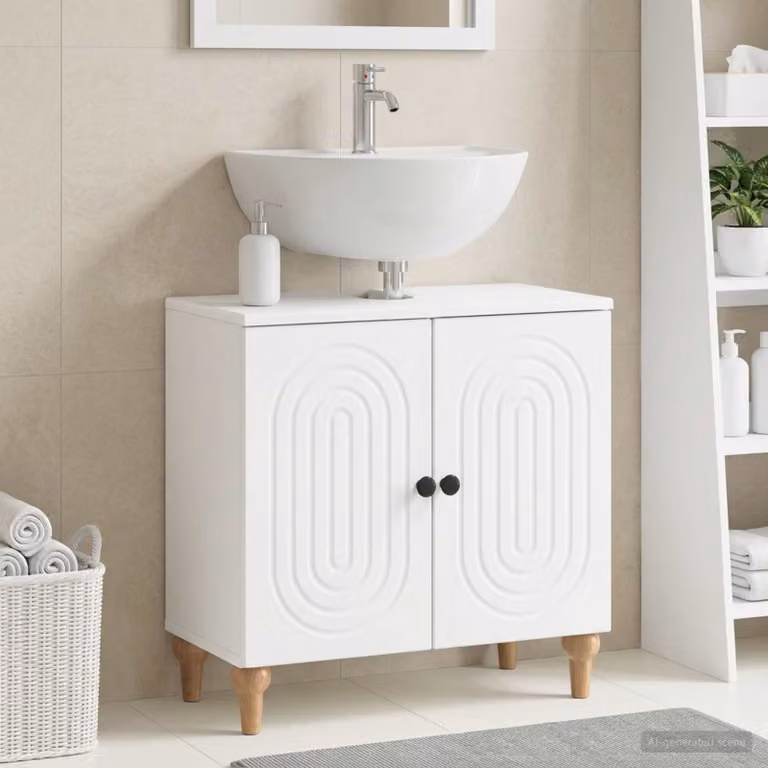 vidaXL Armadio per Lavabo da Bagno ALKMAAR Bianco, L: 59,5 cm, P: 31,5 cm, H: 59 cm
