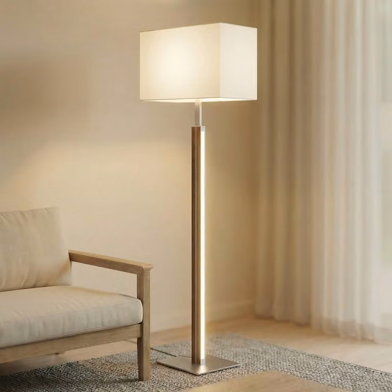 Lampada da terra Lisene Quitani, dimmerabile, Legno scuro, Soggiorno / Sala da pranzo, Metallo, Design, Lampada da terra