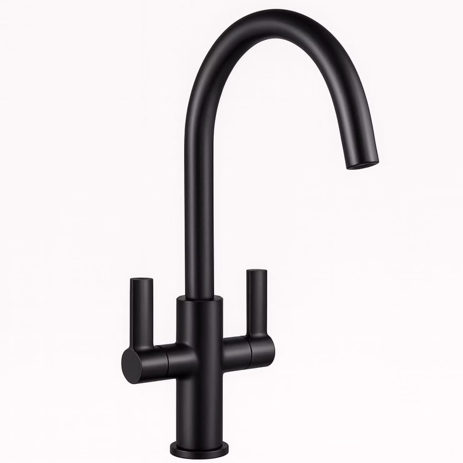 Miscelatore da cucina nero, con due manopole, in ottone, girevole a 360°