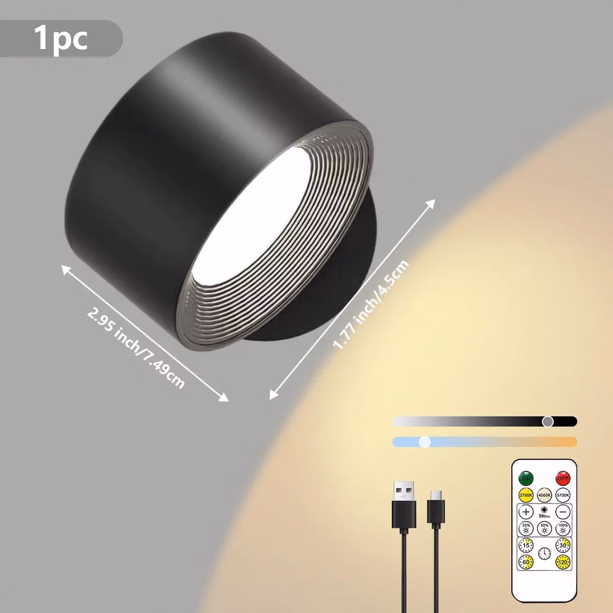 Lampada da parete a LED, senza fili, ricaricabile, con sistema magnetico, interruttore a sensore touch, da montare a parete, colore nero, confezione singola