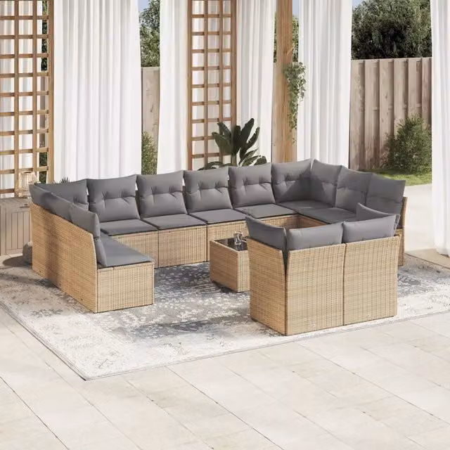 Set Divano da Giardino Moderno VIDAXL in Polyrattan con 13 Pezzi e Cuscini Beige a Forma di U – 1