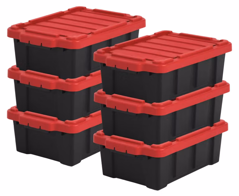 Contenitori organizzativi Iris Ohyama, capacità 12,5L, set da 6, colore rosso. Compatto, robusto, impilabile. Contenitore per l'organizzazione, ideale per garage, scaffali, traslochi. Realizzato in plastica, versatile, adatto come scatola per attrezzi. Mo