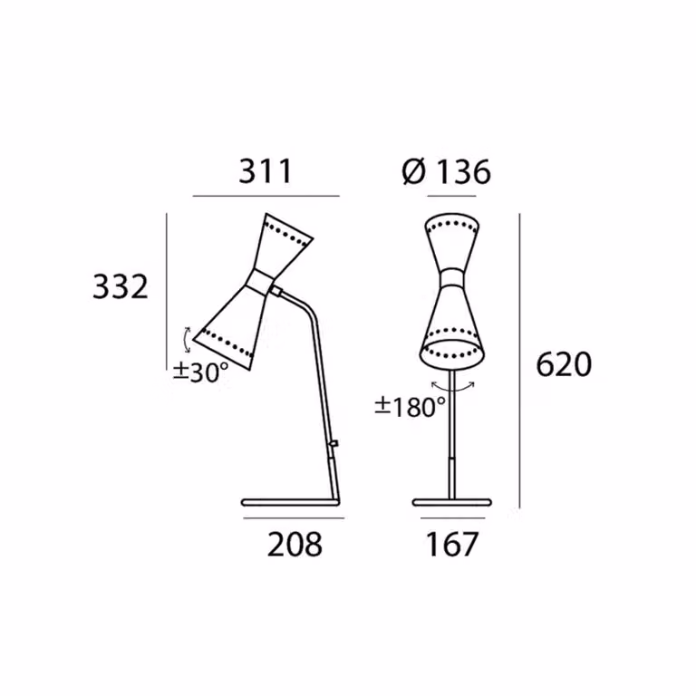 Stilnovo Lampada da tavolo di design Megafono, Crema / Ambra, Soggiorno / Sala da pranzo, Metallo, Design, Lampada da tavolo