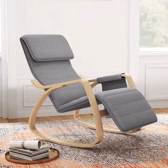 Sedia oscillante - Sostegno regolabile per i piedi - Lato laterale - Sostegno per la testa - Grigio