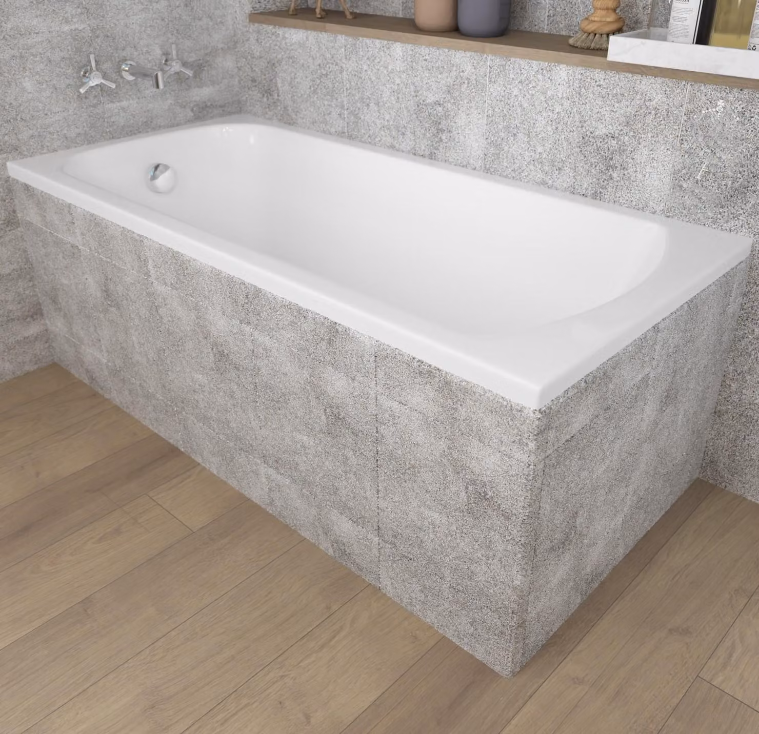 Vasca rettangolare 180x80 con supporto per vasca, set di scarico e piedini GRATIS | Set completo 4in1 Vasca da bagno originale in acrilico con sifone | BADLAND CLASSIC