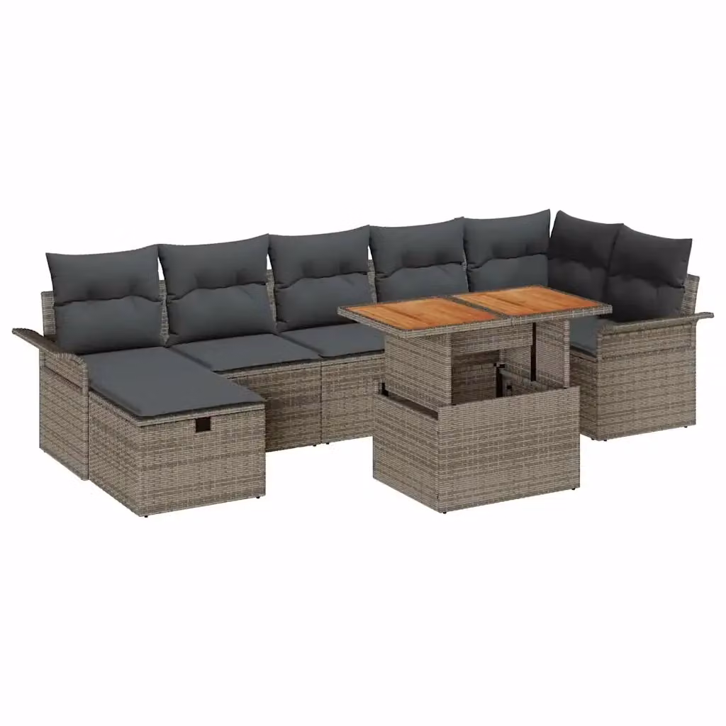 Set Divano da Giardino vidaXL in Polyrattan Grigio con 8 Pezzi e Cuscini Inclusi – 2