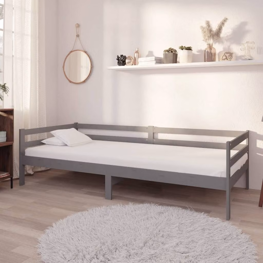 The Living Store Letto da giorno con materasso 90x200 cm grigio in legno di pino massiccio