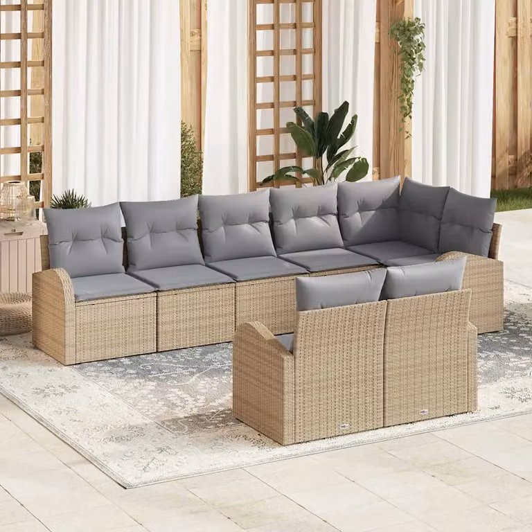 Set Divano da Giardino vidaXL 8 posti in Polyrattan con Cuscini Beige e Grigio