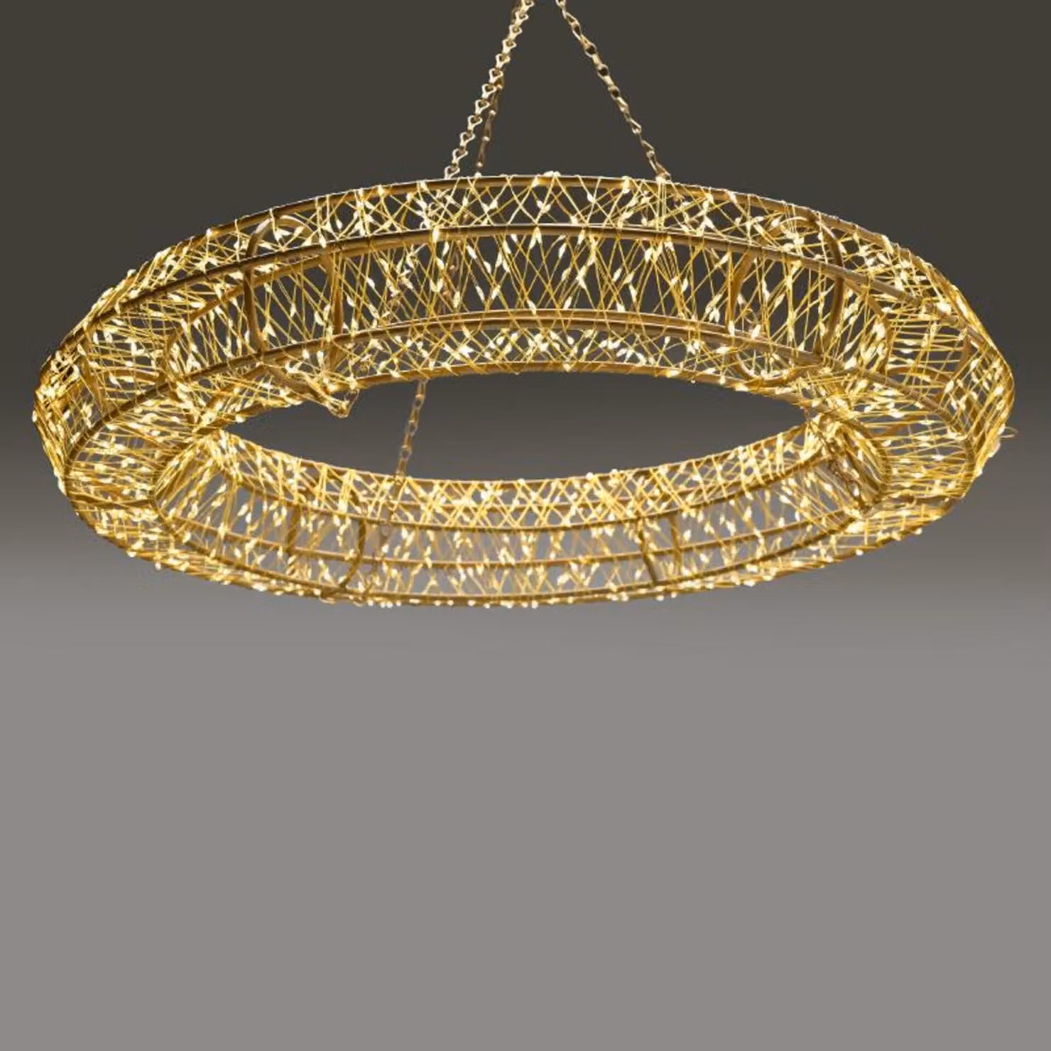 ACA Illuminazione natalizia 3D con motivo ad anelli in filo di rame, 1440 LED, bianco caldo, grado di protezione IP44, 220–240 V, catena + ganci, 5 m, alimentatore, X0514401535