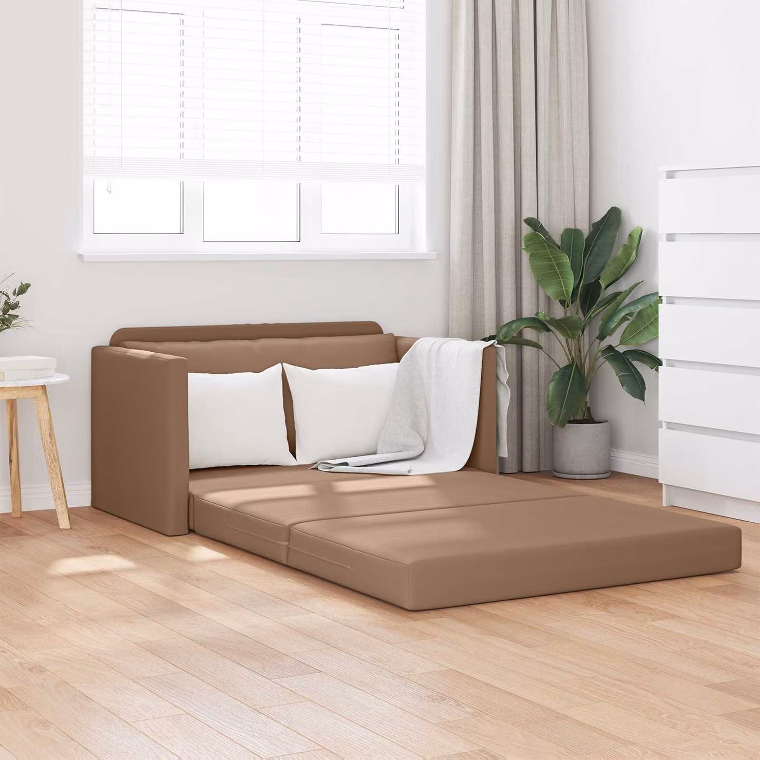 Divano letto vidaXL in pelle artificiale color beige, L 124 x P 71 x H 78 cm