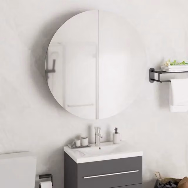Armadio da bagno con specchio rotondo e illuminazione LED bianco vidaXL L/P/H: 54 x 54 x 17,5 cm