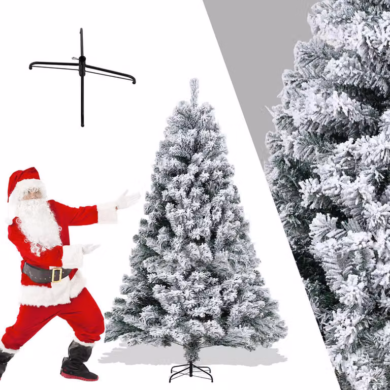 Albero di Natale artificiale Jopassy 120 cm (Ø circa 80 cm) con 340 punte e sistema di piegatura a montaggio rapido, ignifugo, con neve