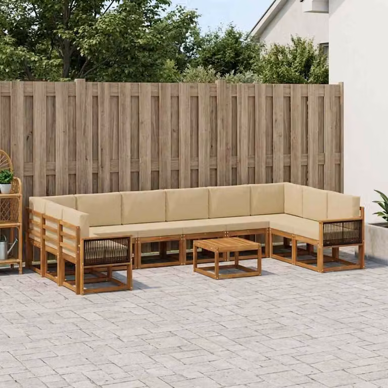 Set di divani da esterno vidaXL 11 pezzi in legno di acacia con cuscini, colore beige e marrone