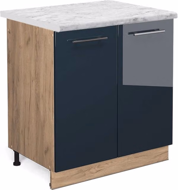 Mobile lavello cucina Fame-Line Blu scuro lucido/Rovere dorato 80 cm, PL Marmo Vicco
