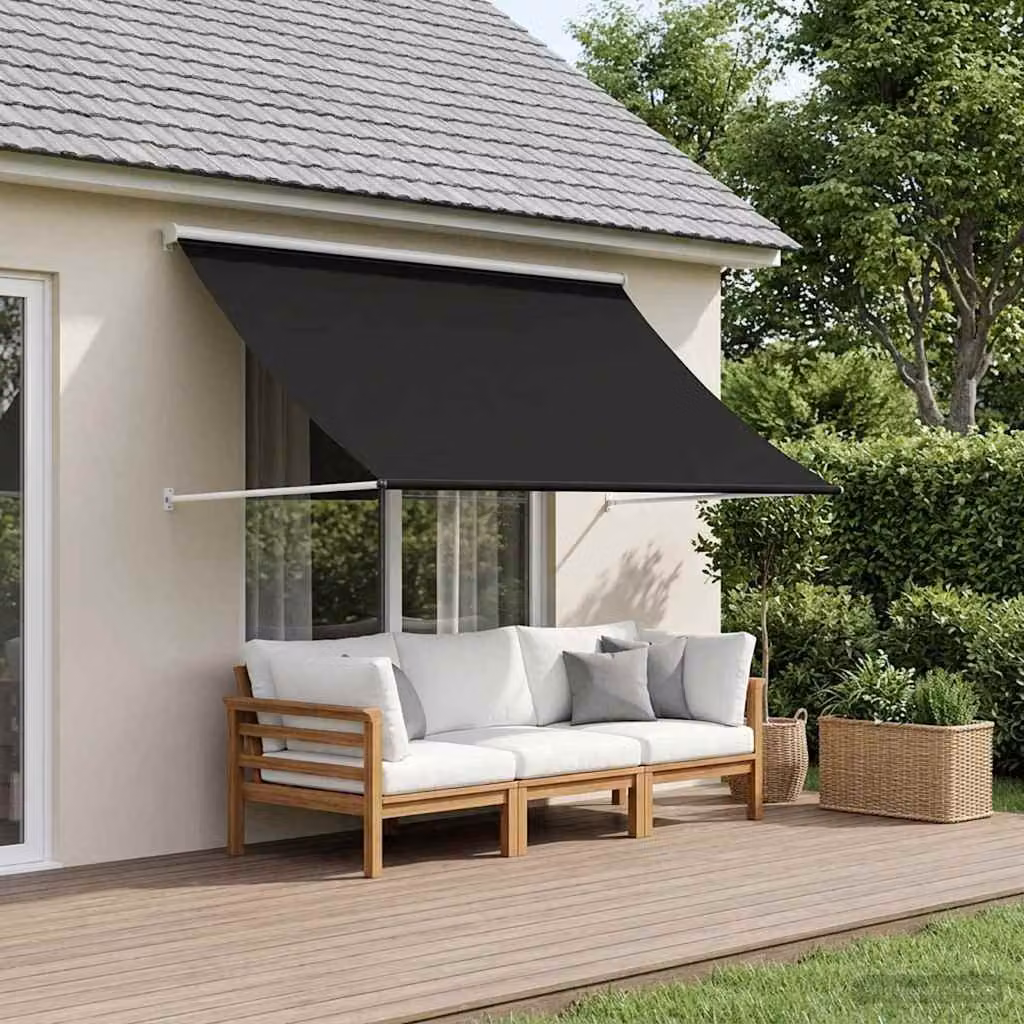 Tenda da Sole vidaXL Nero con Bracci a Caduta, L: 300 cm, P: 150 cm