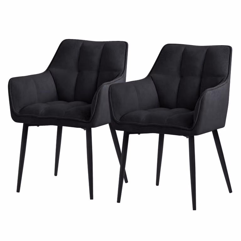 ML-Design 2x sedia da pranzo in tessuto spugna, nero, con seduta imbottita di spessore