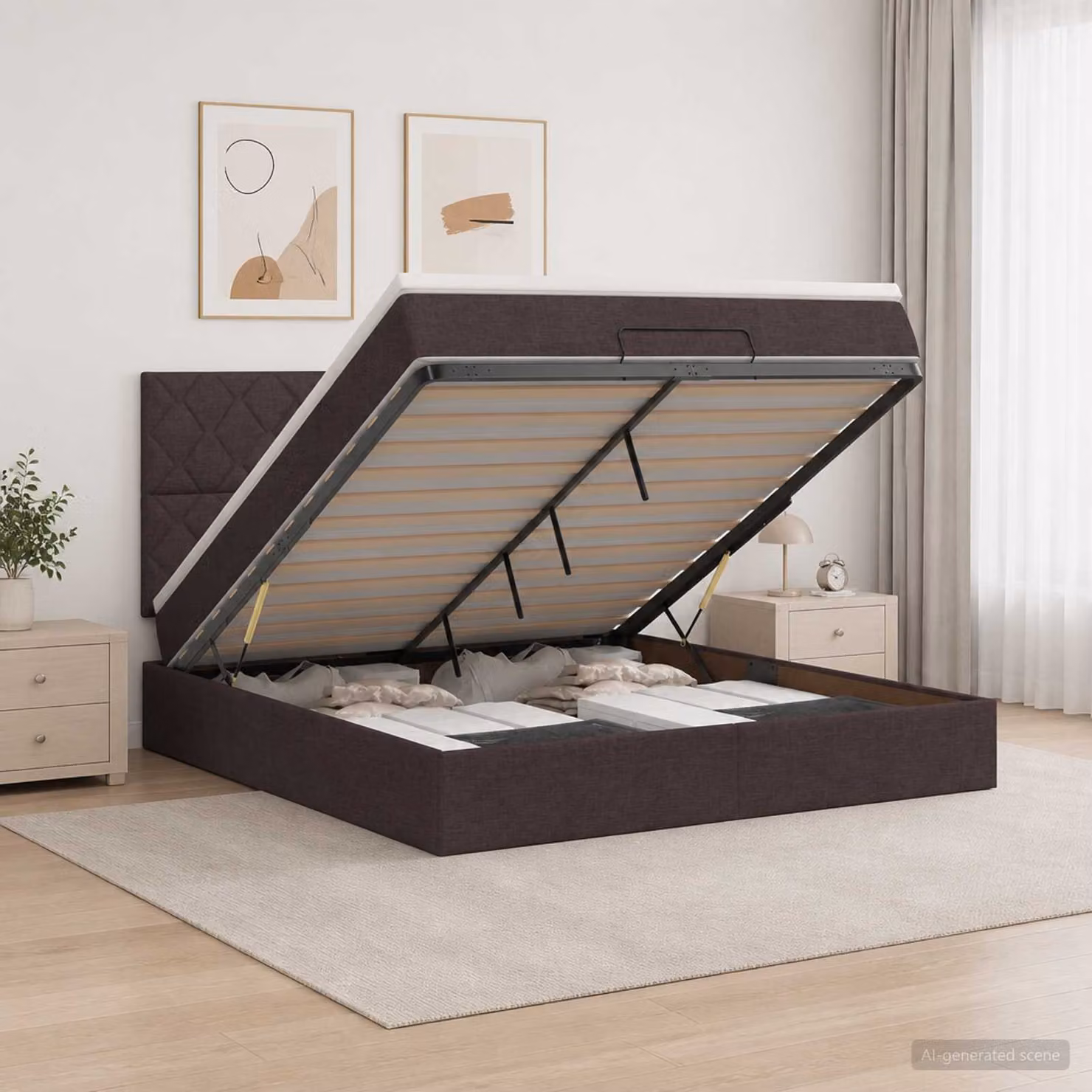 vidaXL Letto ottomano con materasso Marrone Scuro 160 x 200 cm Tessuto