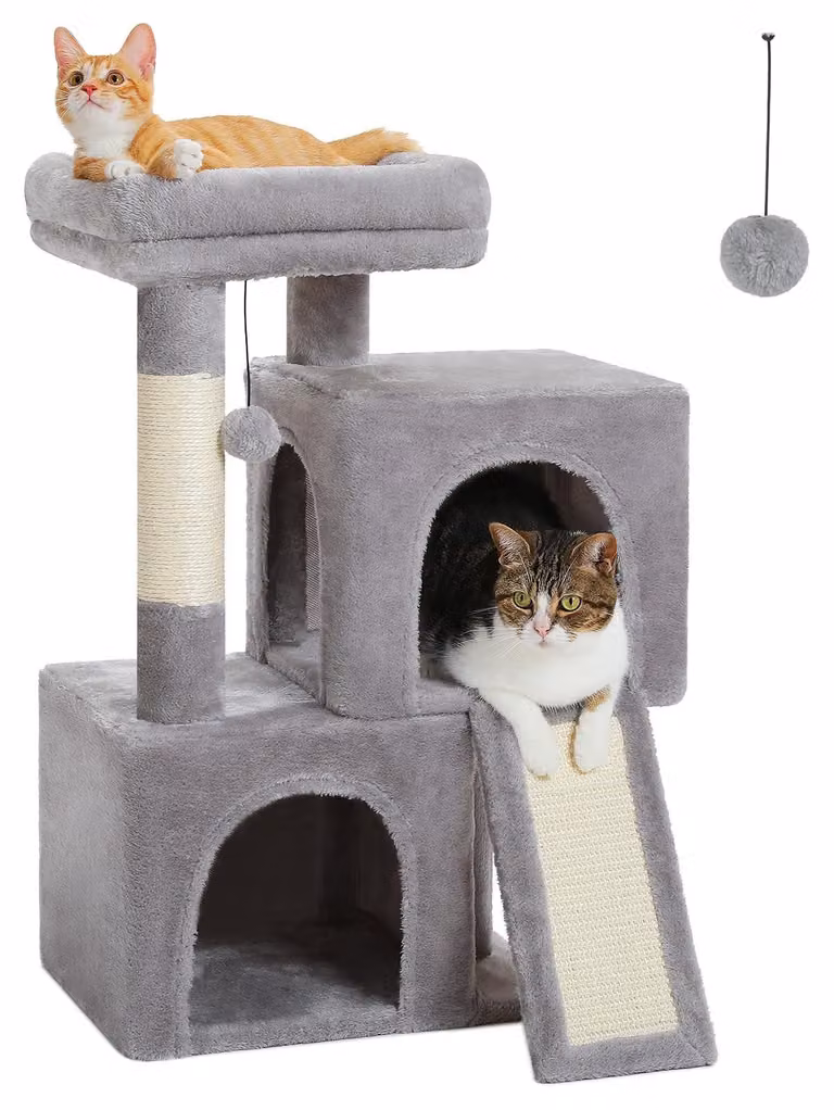 Omgoods - Tiragraffi per gatti, altezza 77 cm, con due rifugi e palline appese