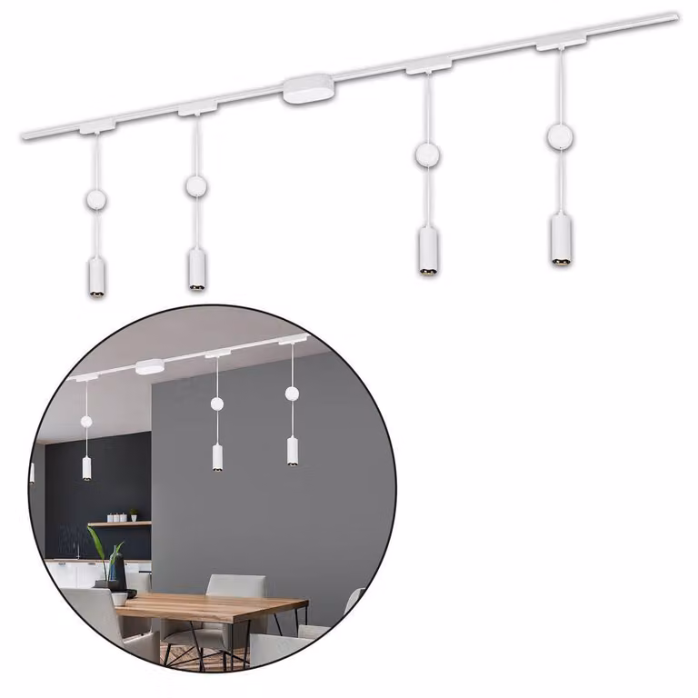 Sistema di binari Briloner Luxtrail, set completo, 4x LED a sospensione, bianco