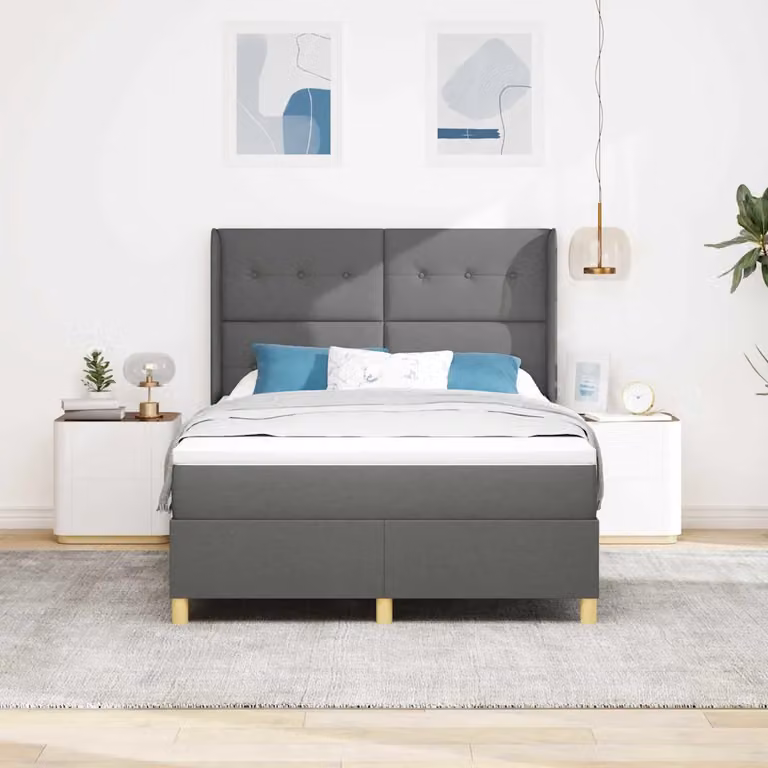 Letto a molle con testiera vidaXL in tessuto grigio con dettagli oro L: 160 cm, P: 200 cm, H: 128 cm
